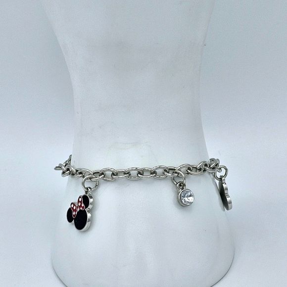 Disney Charm Bracelet Mickey Minnie Mouse Rhinestone Dangle - Picture 5 of 8